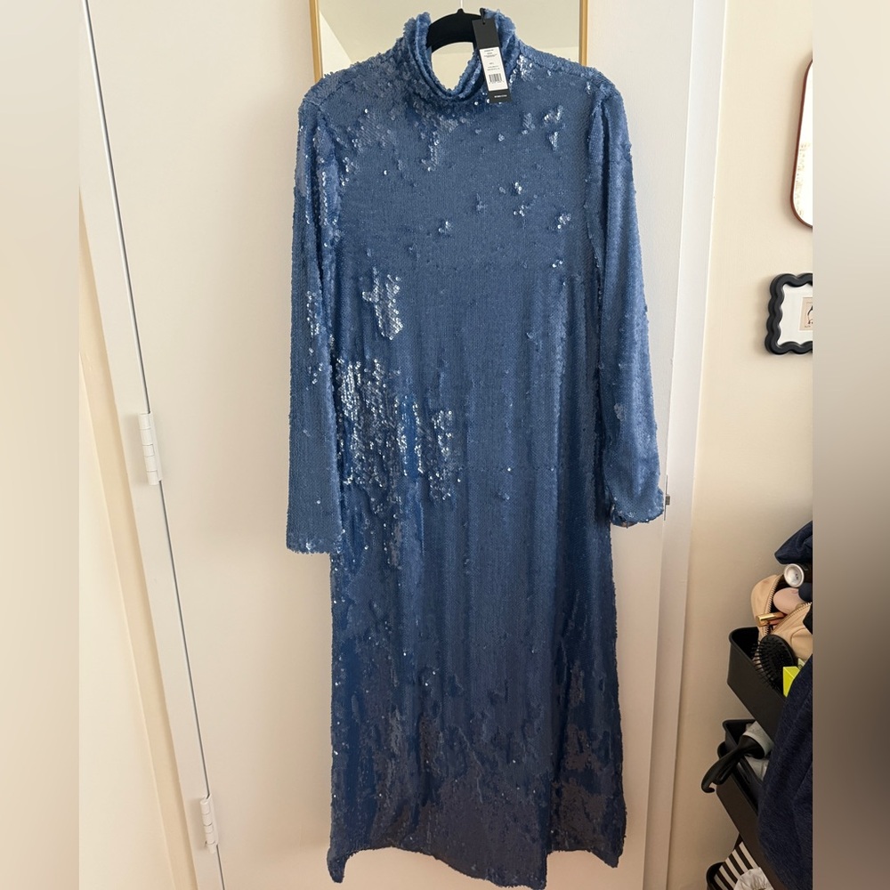BCBGMaxAzria Long Sleeve Shimmering Blue Dress